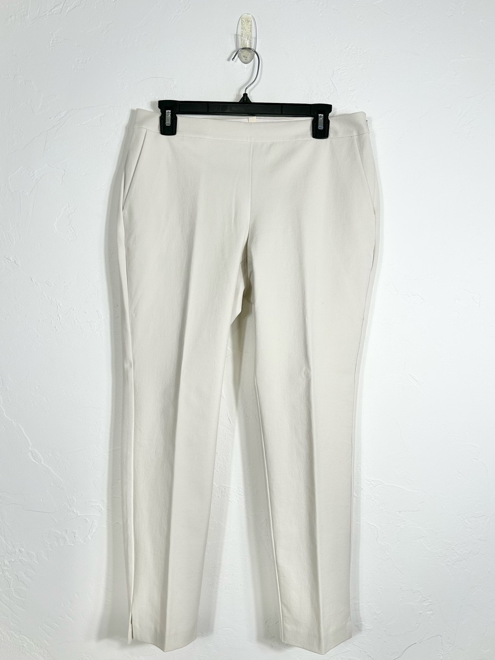Eileen Fisher Washable Stretch Crepe Slim Ankle Pants White Bone Slits